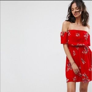 ASOS red off the shoulder/cold shoulder dress